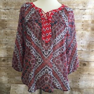 FIG & FLOWER Boho Floral Print Peasant Blouse